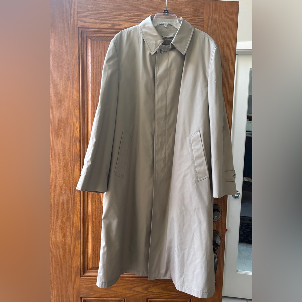 LONDON FOG Vintage Men's Tan Trench Coat, Removable Teddy Lining Size 44 Long